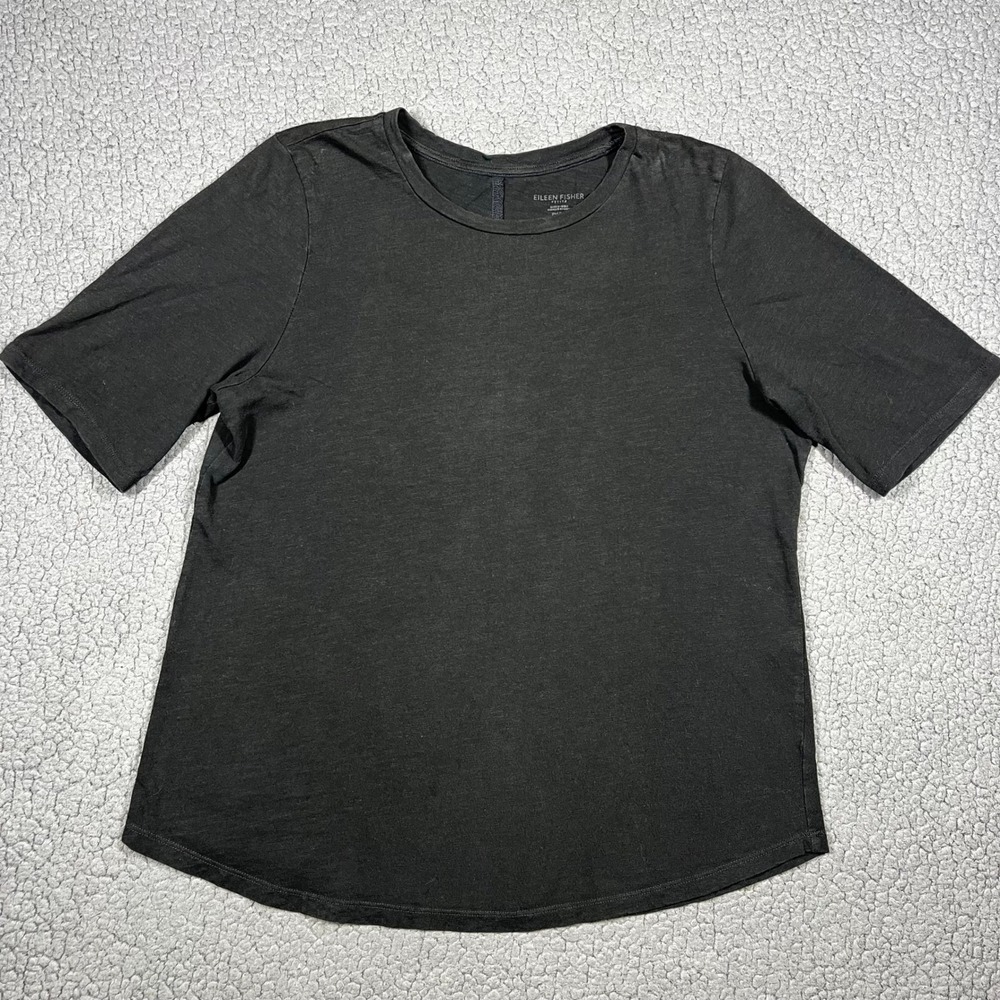 Eileen Fisher Petite Organic Cotton Short Sleeve Crew Neck Top Black Size PM